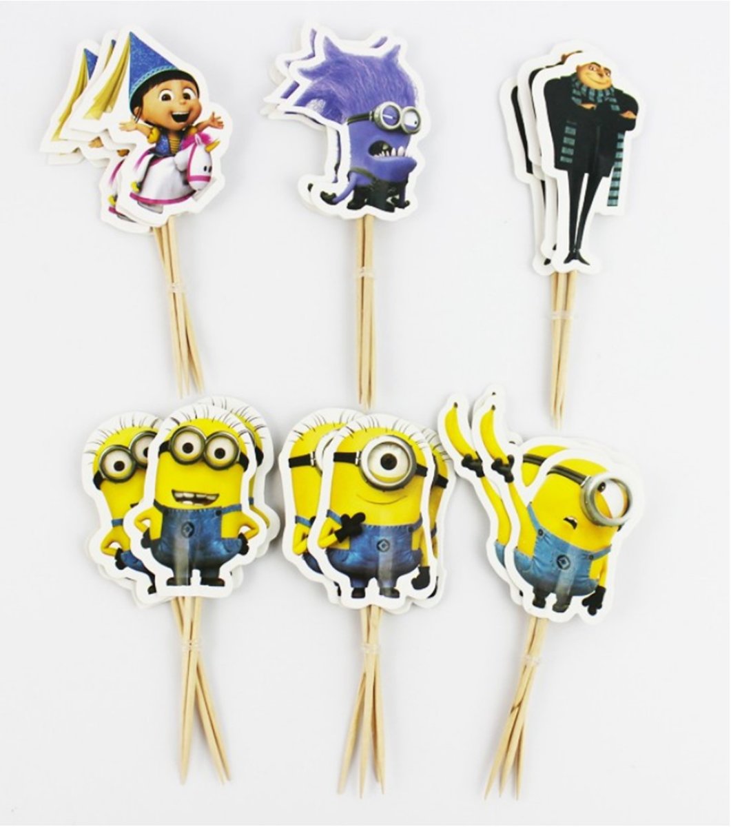 Cupcake Toppers | Minions | Taartversiering | Cocktailprikkers | 24 Stuks